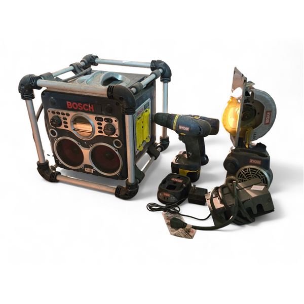 Bosch Jobsite Radio, Ryobi Drill, Circular Saw & Charger Lot