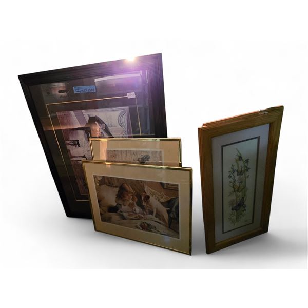 Group of Various Framed Pictures, Lights, Cables, Etc.