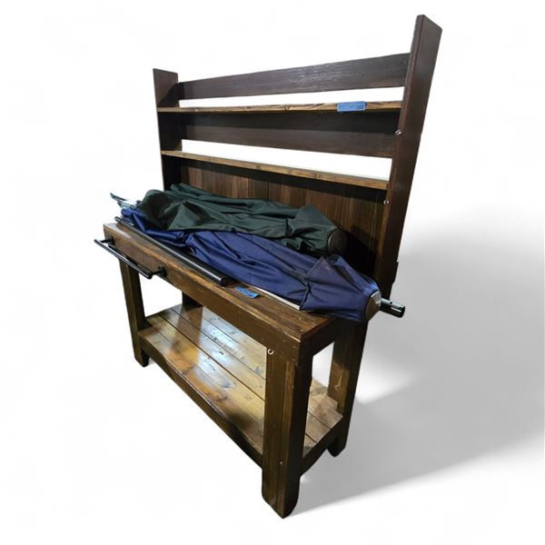 Wood Kitchen island/buffet Console with Hutch Shelving.