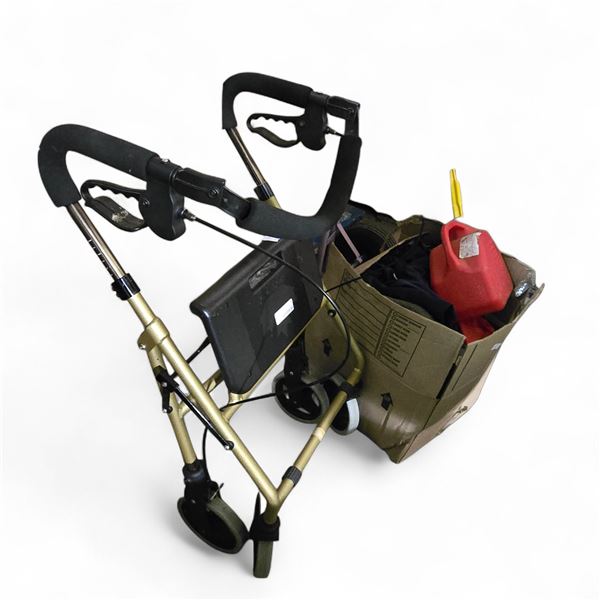 Group of Rolling Walkers, Gas Can, Clothing, Etc.