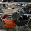 Image 1 : Group of Misc - House Vacuum Hose, Tarp, & Tote Full of Various Hardware Tools, Etc.