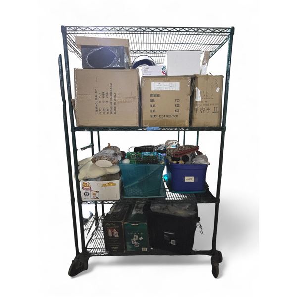 Rack of Misc - Christmas Decor, Bingo Cards, Craft Maker Hot Glue, Stuffies, Etc.