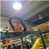 Image 4 : 3 Shelves of Misc - Hedge Trimmer, Chain Saw, Rake, Snow Shovel, Saw, Outdoor Lights, Broom, Etc.