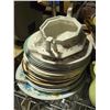 Image 2 : Shelf lot of Assorted Plates, Serving Tray, Cups/Mugs, Casserole Dishes, Etc.