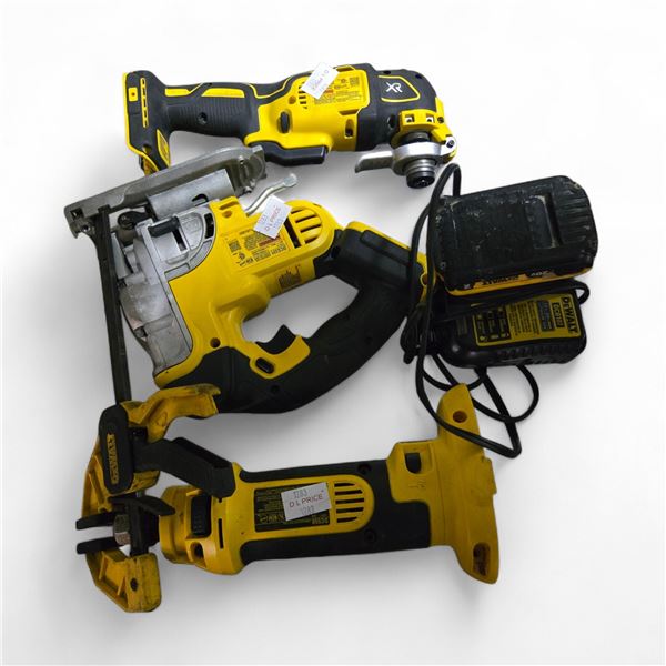 Group DeWalt Tools - Cordless Cut-Out Tool, DCB107 Charger w/20V Battery, Cordless Jig Saw, Cordless