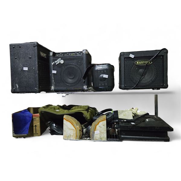 Group of Misc - Amplifiers - Vox, Kustom, UV Party Amp, Assorted Decor, Headphones, Bag, Etc.