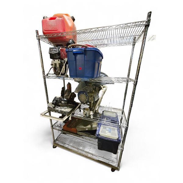 Mixed Workshop Items w/ Paint Sprayer, Storage Bins, Tools & Gas Cans