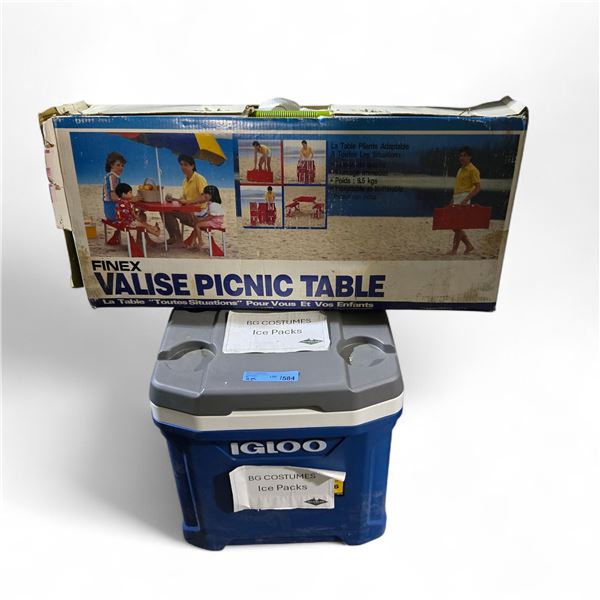 Group of Valise Picnic Table & Igloo Cooler