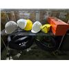 Image 1 : Group of Assorted Hard Hats, Tool Box, Various Bike Tires, Etc.