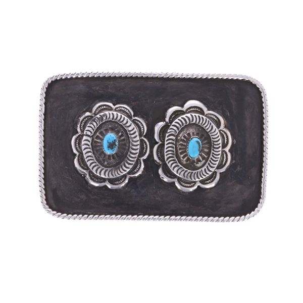 Zuni Sterling Silver Morenci Turquoise Belt Buckle