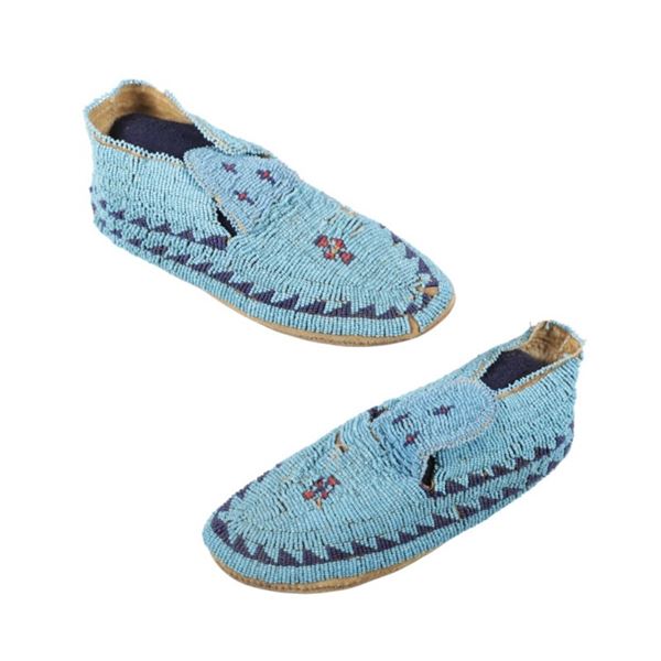 c.1870's Gros Ventre Fully Beaded Moccasins - Mont