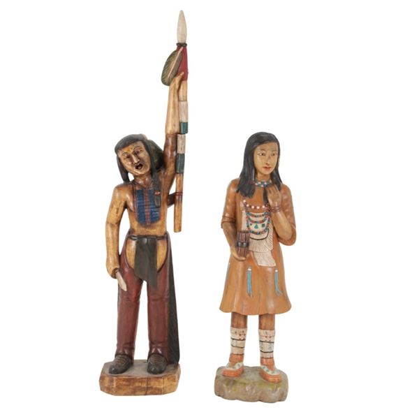 Cigar Store Indian Mercantile Carving Pair c 1960