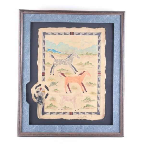 Sioux Ledger Art Buffalo Hide Painted by C.G. Hunt