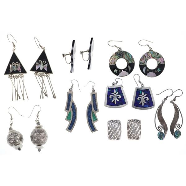 Mexican Sterling & Alpaca Silver Inlay Earrings