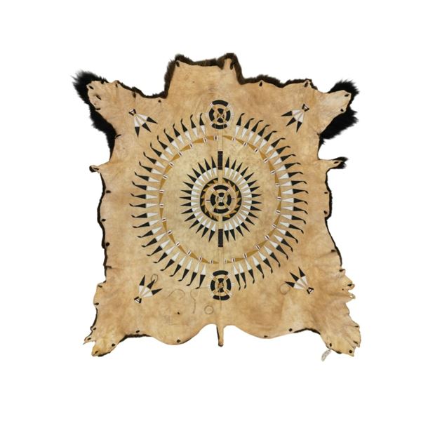 Sioux Black War Bonnet Society Painted Bison Robe