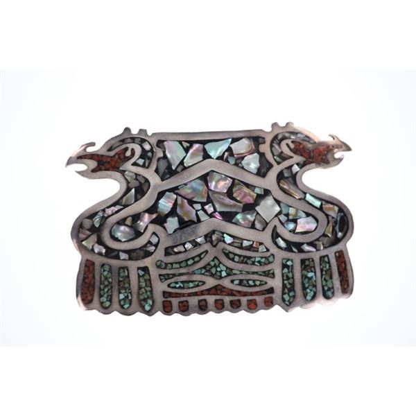 Mexican Chipped Abalone Turquoise & Coral Buckle