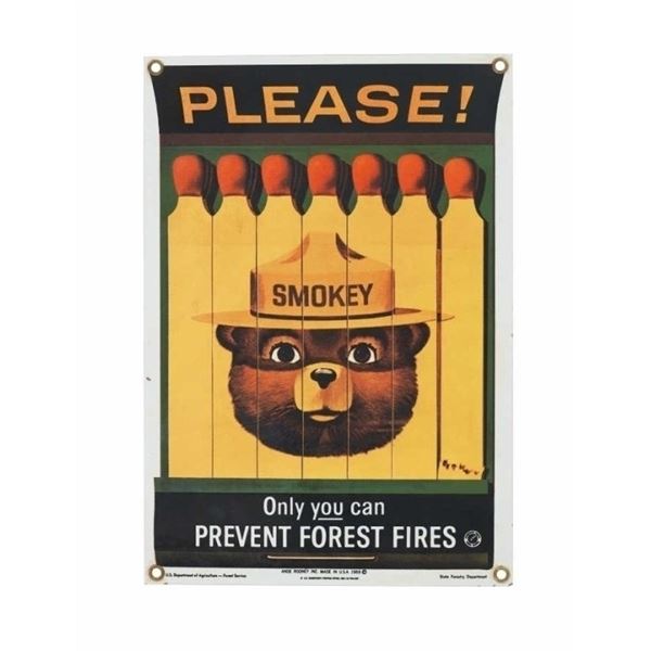 Smokey Bear U.S. Forest Service Porcelain Sign