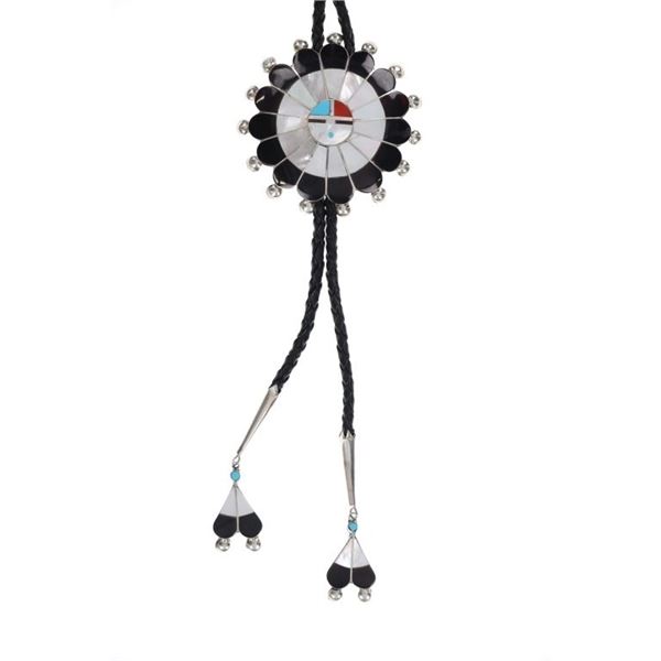 Zuni P. Lonjose Inlaid Sunface Multistone Bolo Tie