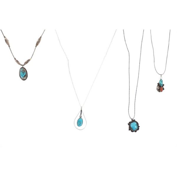 Navajo Old Pawn Silver Turquoise Pendant Necklaces