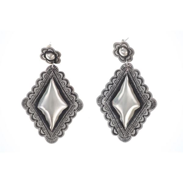 Navajo Leander Tahe Repousse Stamped Earrings