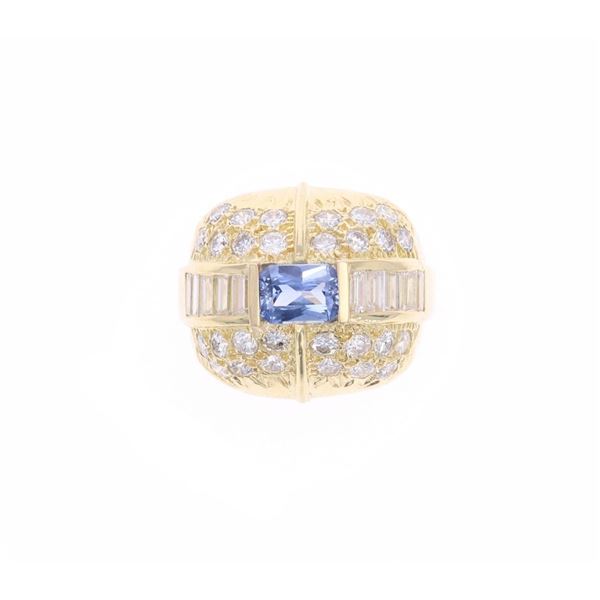 RARE Natural Blue Sapphire & VS2 Diamond 18K Ring