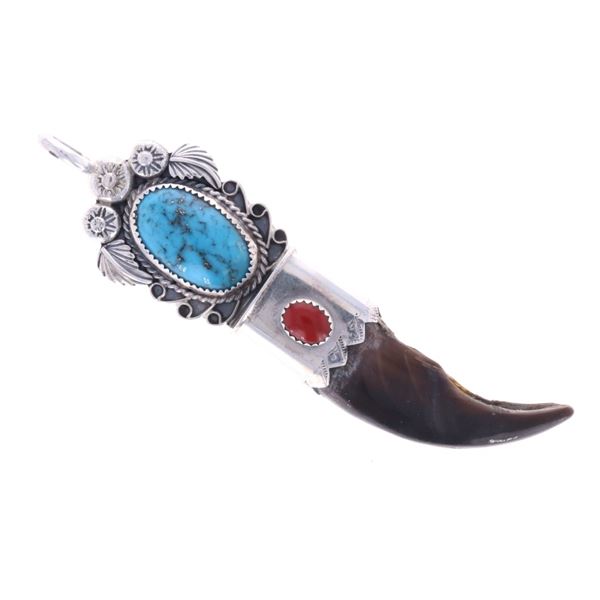 Navajo Brown Bear & Kingman Pendant - Signed