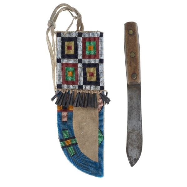 19th-C. Lakota Sioux Beaded Hide Knife Sheath