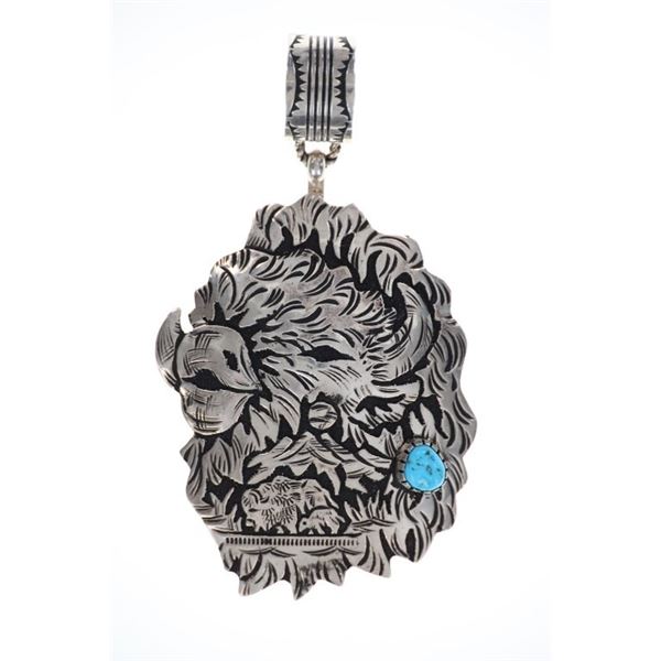 Navajo R. Singer Sterling Silver Buffalo Pendant