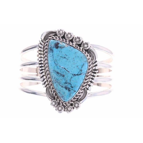 Navajo Alvin Joe Easter Blue Turquoise Large Cuff
