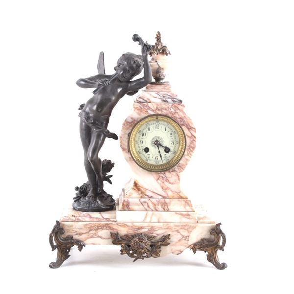 French Cherub Marble Mantle Clock After A. Moreau