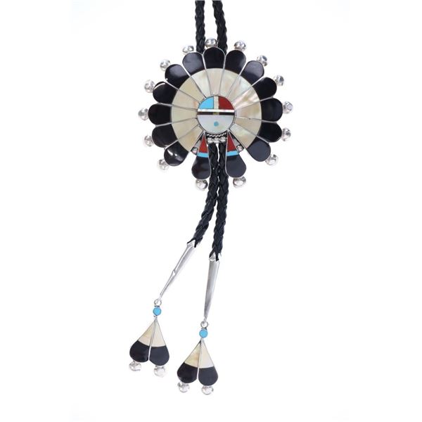 Zuni Pauline Lonjose Sterling Inlay Sunface Bolo