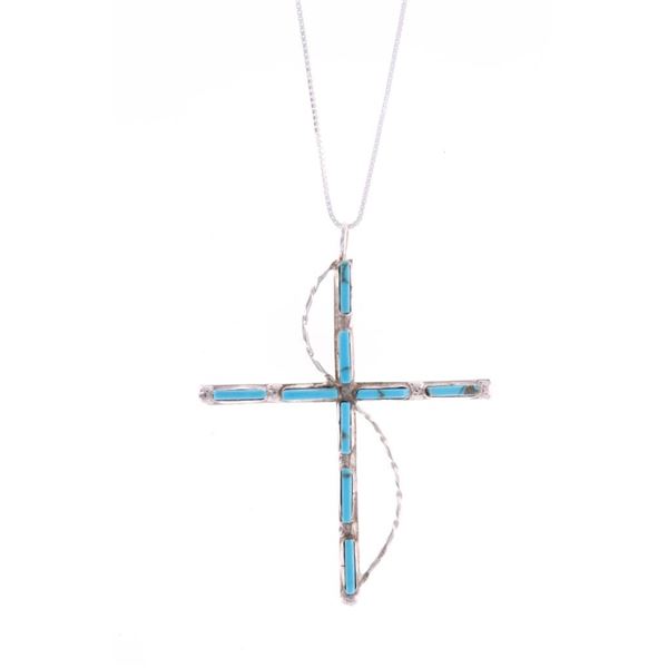 Navajo Sterling Silver Turquoise Cross Necklace