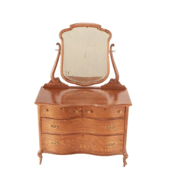 Ca. 1880's Serpentine Tiger Oak Mirror Dresser