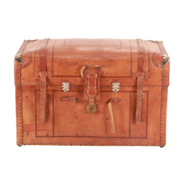 19th Century Camelback Leather Travel Trunk