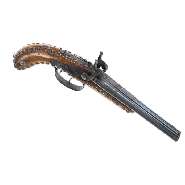 19th-C American Indian Tacked Double Barrel Pistol