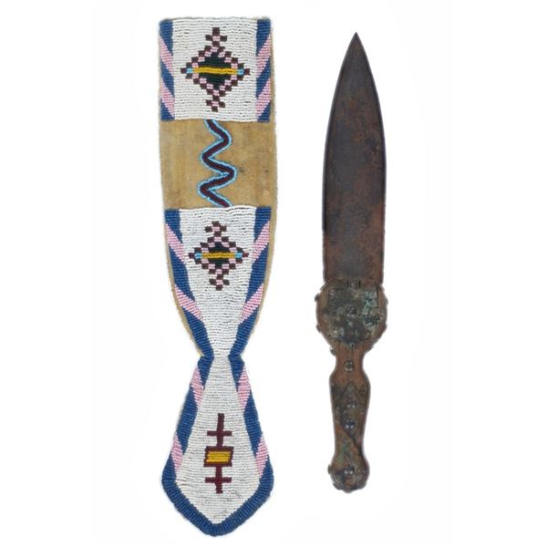 19th-C. Blackfeet Piegan Dag Knife & Sheath ex-Mus