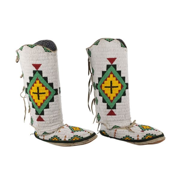 Fort Peck Assiniboine Fully Beaded High Moccasins