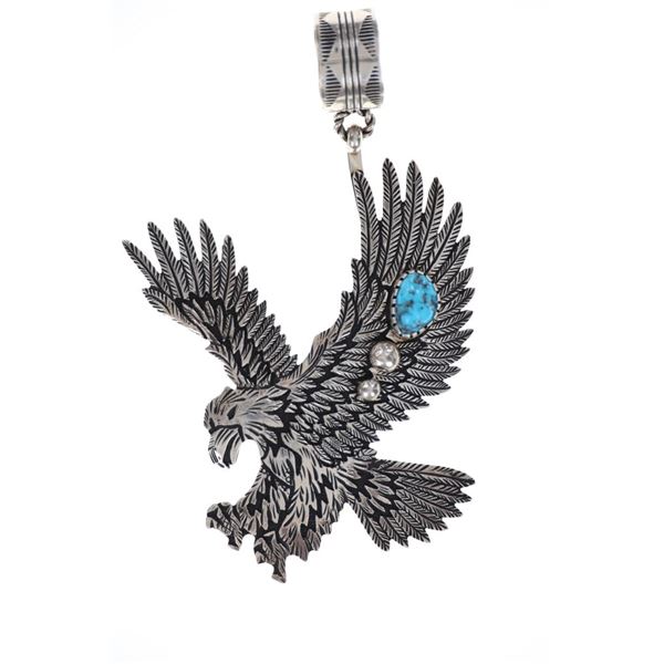 Navajo R. Singer Sterling Silver Turquoise Pendant