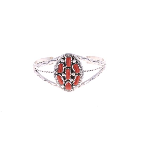 Navajo M. Chee Sterling Branch Coral Bracelet