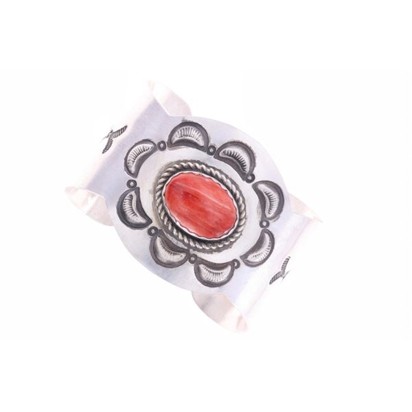 Classic Navajo Repousse & Stamped Bracelet -Signed