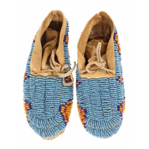 Early Sioux Ceremonial Beaded Child's Moccasins