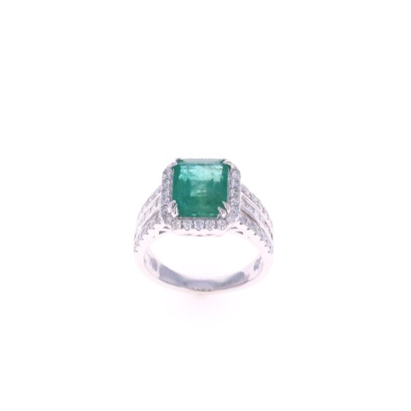 Elegant Emerald, Diamond & Platinum Ring w/ Papers