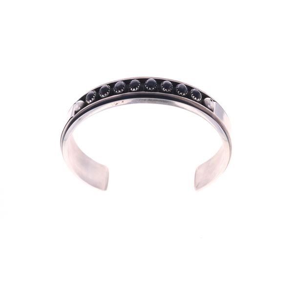 Navajo Marcella James Sterling Silver Jet Bracelet