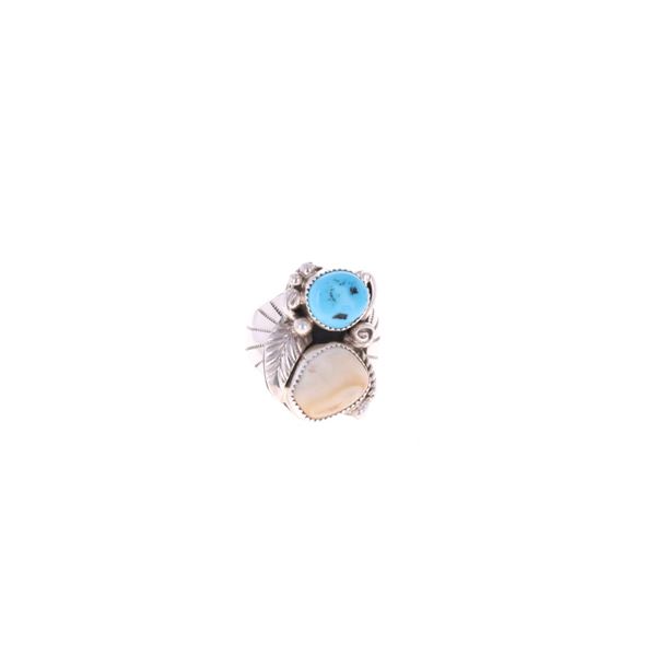 Navajo H. Tsosie Sterling Elk Ivory Turquoise Ring