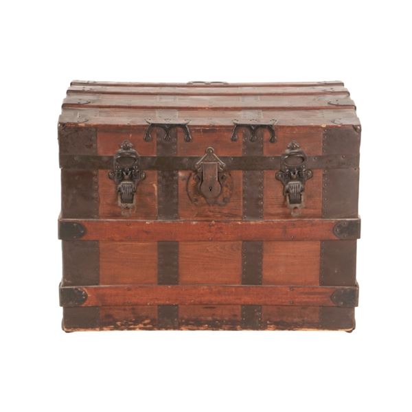 19th Century Banded Flat Top Steamer Travel Trunk