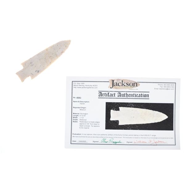 4 3/4" Hardin Stemmed Projectile Point 8500BP COA