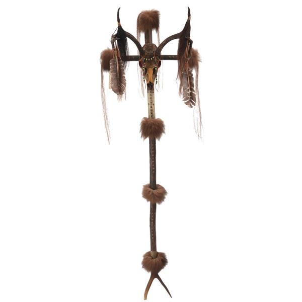 Apache Nation Deer Skull & Tacked Medicine Staff