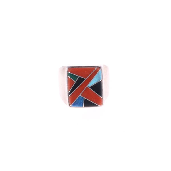 Navajo Sterling Silver Inlay Mosaic Men's Ring