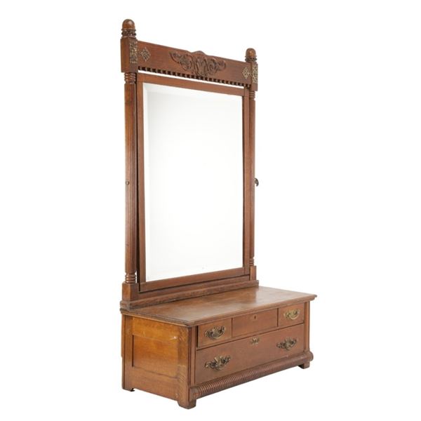 Ca. 1890 Oak Gentleman's Dresser w/ Beveled Mirror