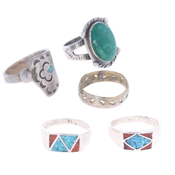 Navajo & Zuni Sterling Silver Multistone Rings (5)